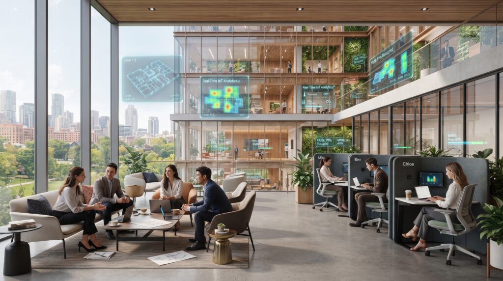 Ilustração comparando o indicador R$ por metro quadrado ao indicador R$ por visita ao escritório na gestão de Real Estate corporativo